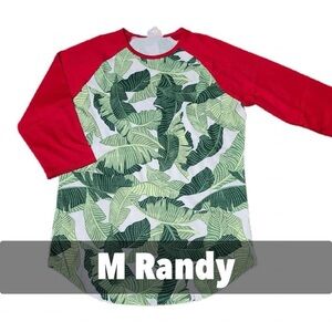 Randy- Red and Green Leaf Print Raglan Shirt